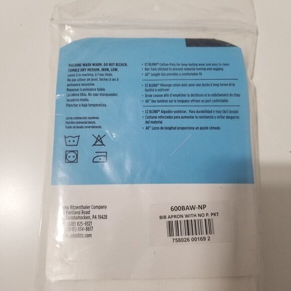 NWT Chef Revival Economy Bib Apron Size 34" x 34" Color White - Picture 7 of 7